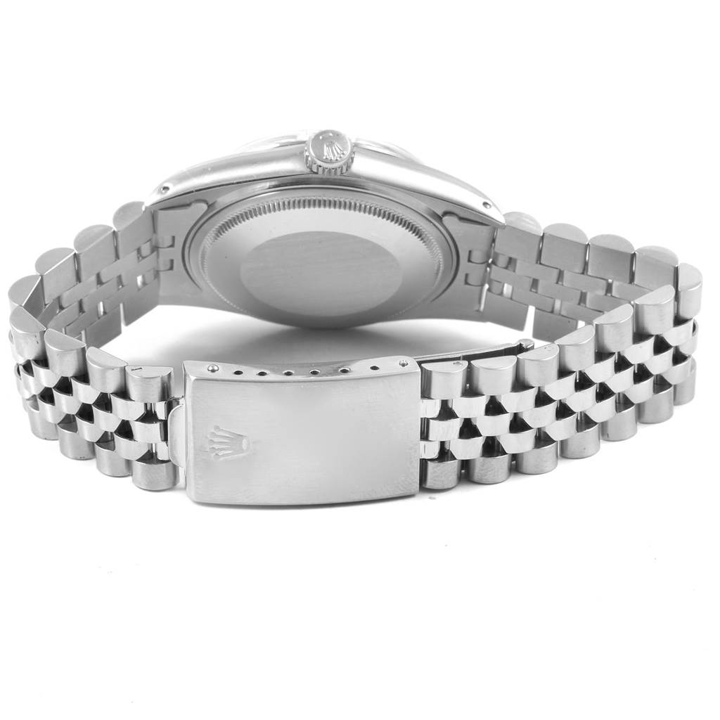 The image shows the back view, clasp, bracelet, and crown of the Rolex Vintage Collection 16014 Men's Stainless Steel Silver Dial 16014 Men's Stainless Steel Silver Dial model watch.