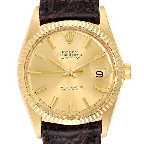 Photo of Rolex Datejust 18K Yellow Gold Brown Strap Vintage Mens Watch 1601