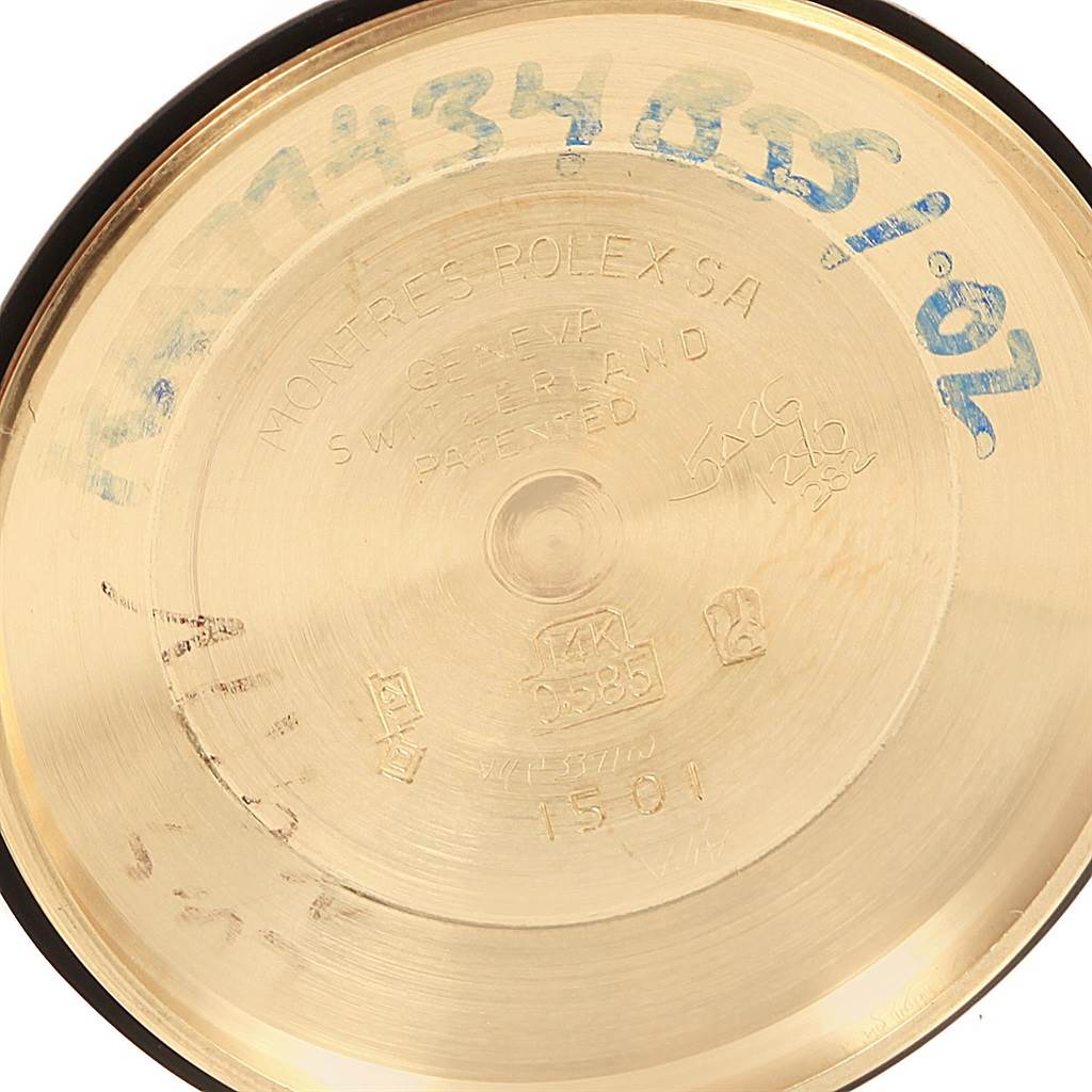 The image shows a close-up of the interior case back of the Vintage Collection Rolex watch.