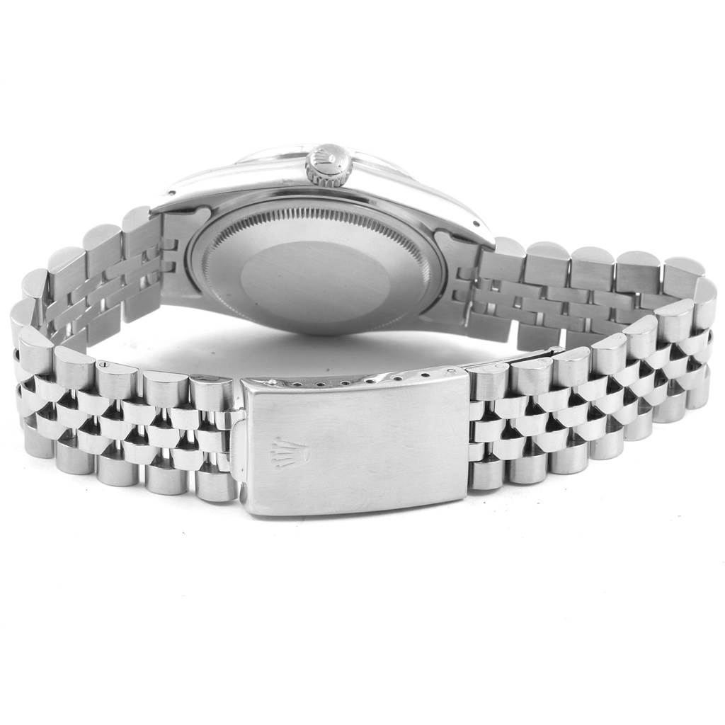 The image shows the back and clasp of a Rolex Vintage Collection 16030 Men's Stainless Steel Silver Dial 16030 Men's Stainless Steel Silver Dial watch, highlighting its bracelet and case back.