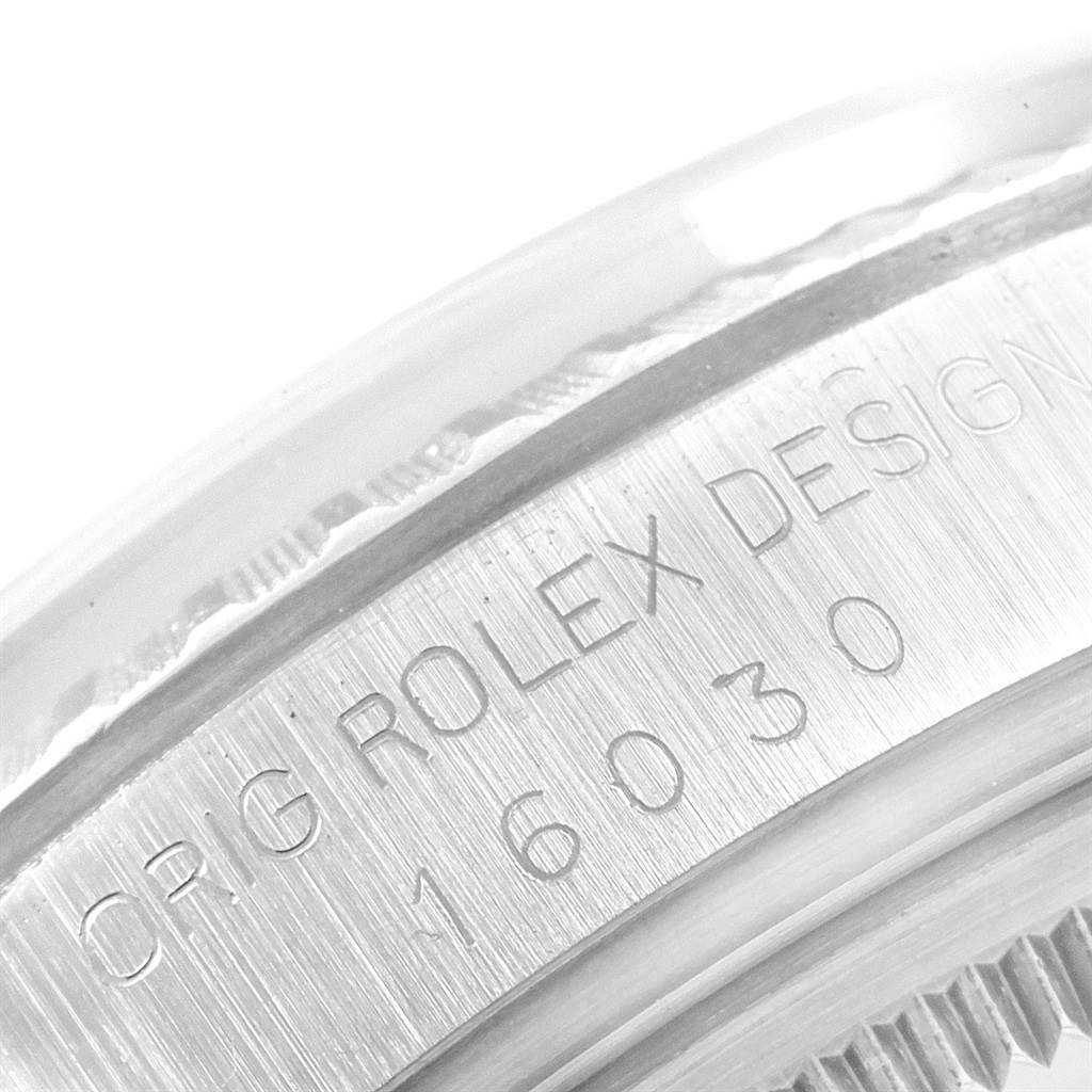 This image shows a close-up of the model number "16030" engraved on the case of a Rolex Vintage Collection 16030 Men's Stainless Steel Silver Dial 16030 Men's Stainless Steel Silver Dial watch.