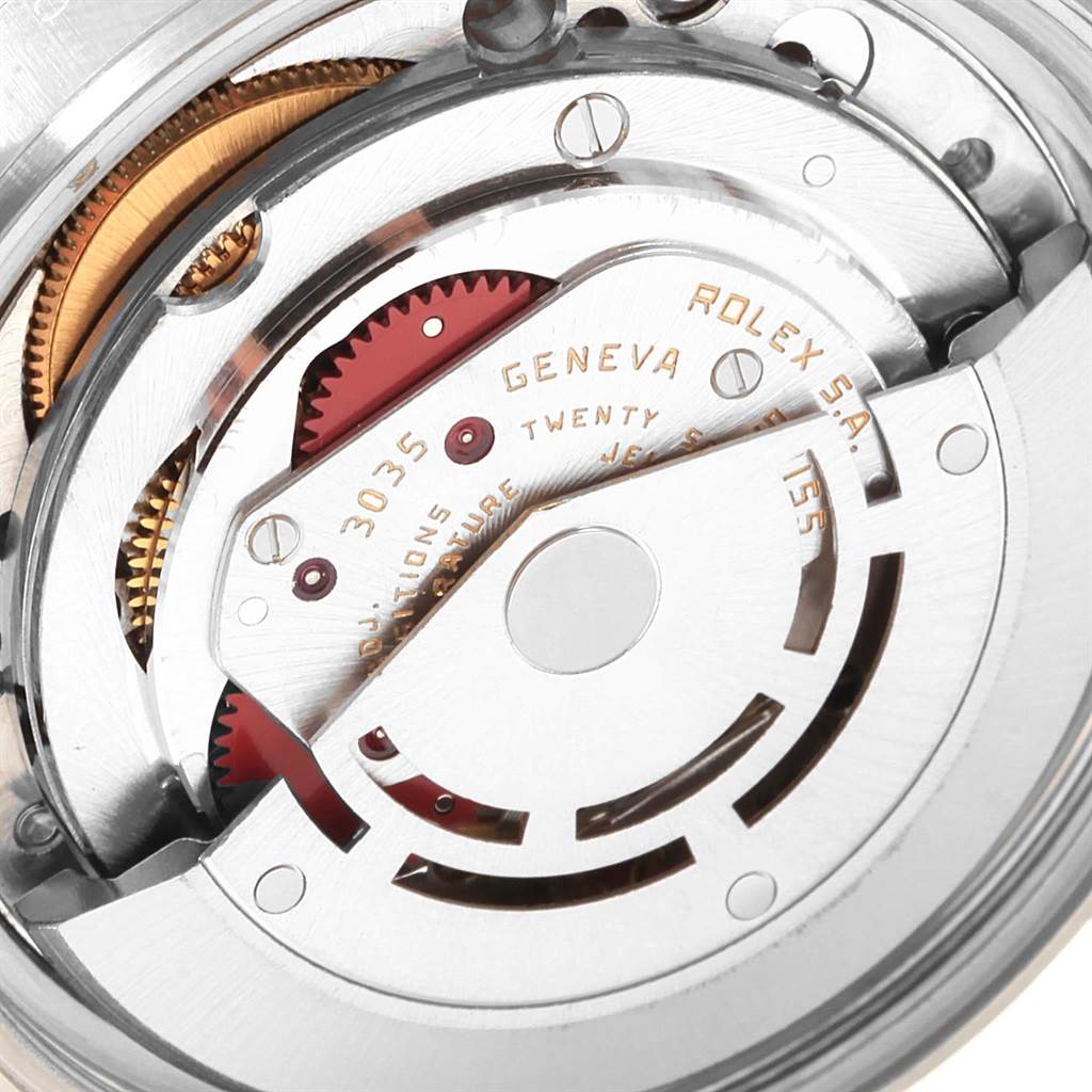 The image shows a close-up interior view of the movement mechanism in the Vintage Collection model by Rolex.