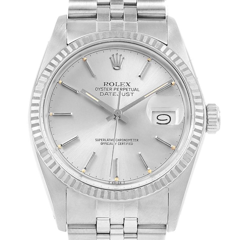 Rolex Datejust Vintage Steel White Gold Jubilee Bracelet Mens Watch 16014 SwissWatchExpo