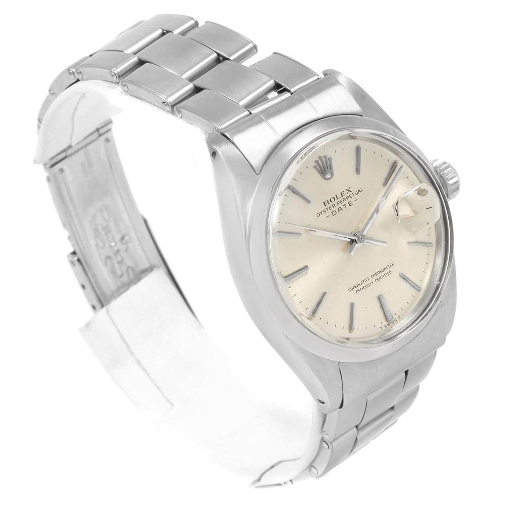 The image shows a Rolex Vintage Collection 1500 Stainless Steel Silver Dial 1500 Stainless Steel Silver Dial watch at a three-quarter angle, highlighting the face, bezel, and metal bracelet.