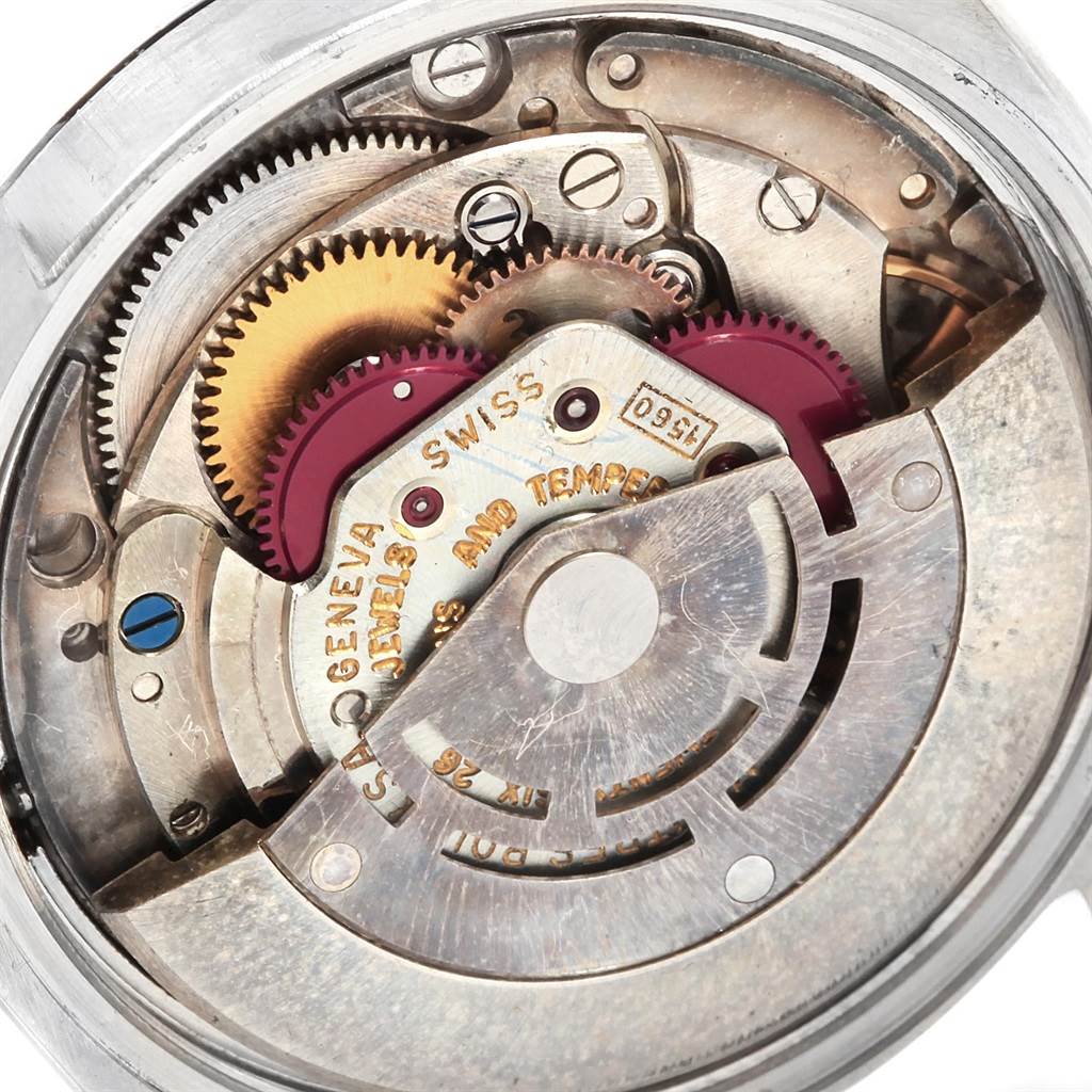 The image shows the inner mechanical movement components of a Rolex Vintage Collection 1500 Stainless Steel Silver Dial 1500 Stainless Steel Silver Dial watch.