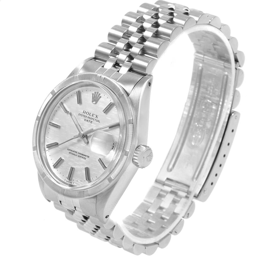 The Rolex Vintage Collection 1501 Men's Stainless Steel Silver Dial 1501 Men's Stainless Steel Silver Dial model watch is shown at an angle highlighting the face, bezel, crown, and partly closed bracelet.