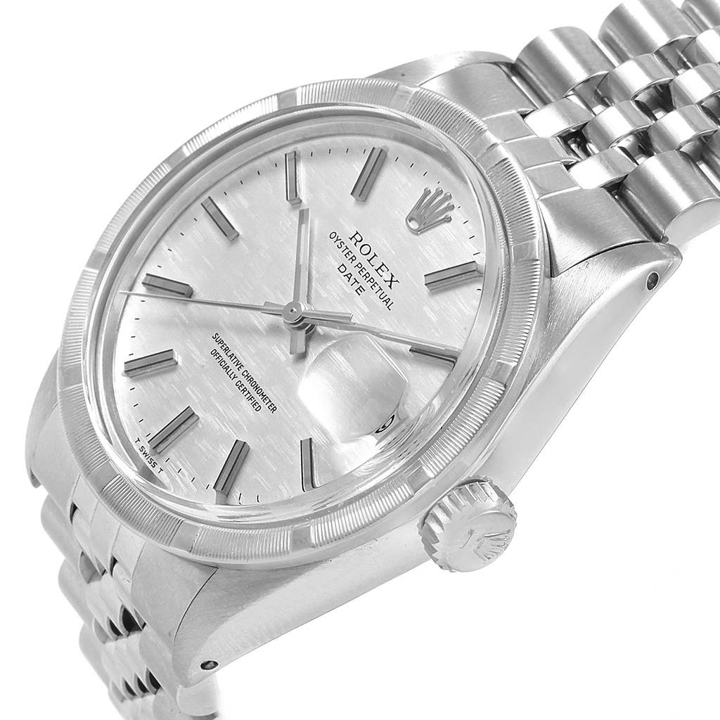 The image shows a close-up, angled view of a Rolex Vintage Collection 1501 Men's Stainless Steel Silver Dial 1501 Men's Stainless Steel Silver Dial Oyster Perpetual Date watch, displaying the face, bezel, and bracelet.