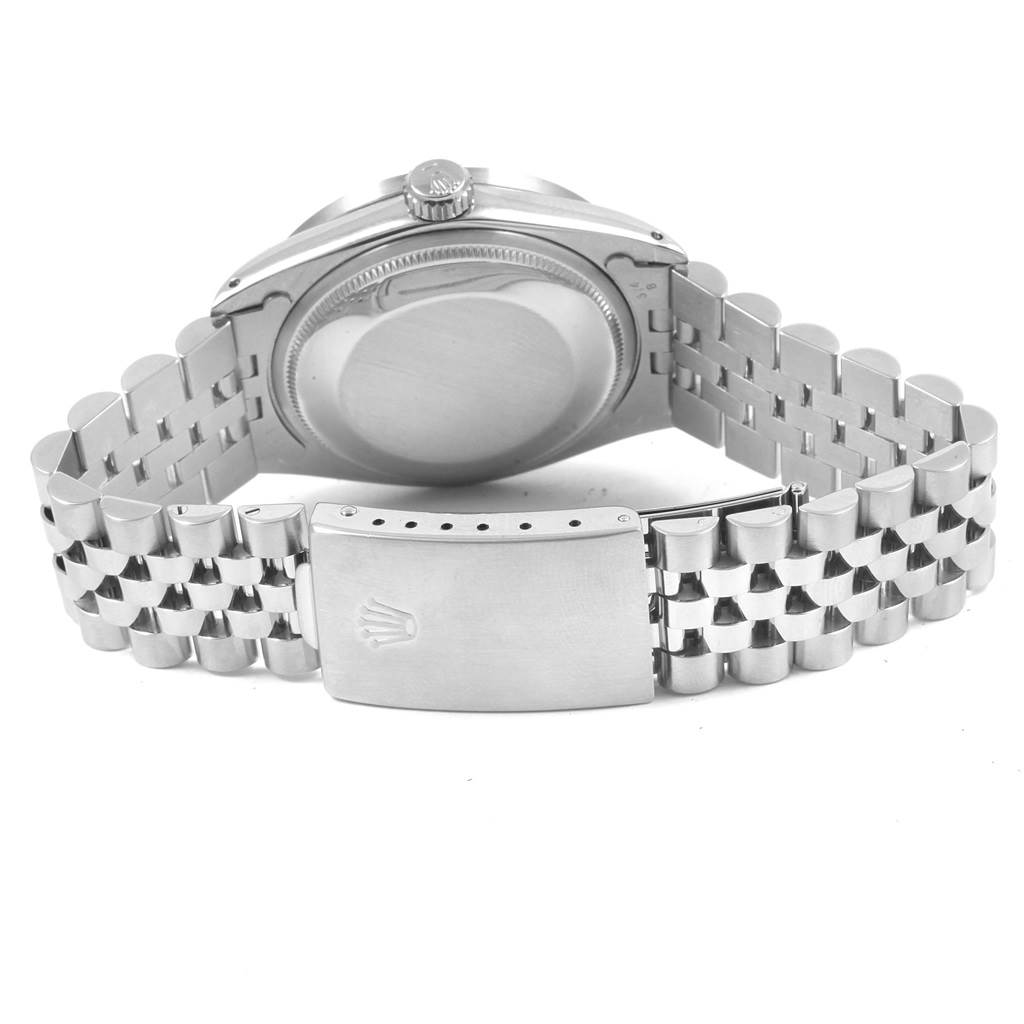 The image shows the back case and clasp of a Rolex Vintage Collection 1501 Men's Stainless Steel Silver Dial 1501 Men's Stainless Steel Silver Dial model watch.