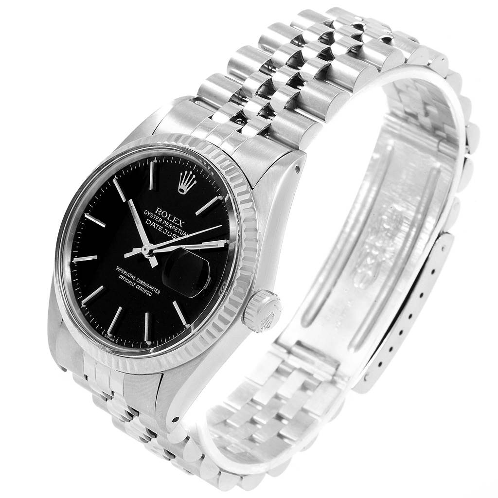 The Rolex Vintage Collection 16014 Men's Stainless Steel Black Dial 16014 Men's Stainless Steel Black Dial watch is shown in a 3/4 angled view, displaying the watch face, bezel, crown, and bracelet.