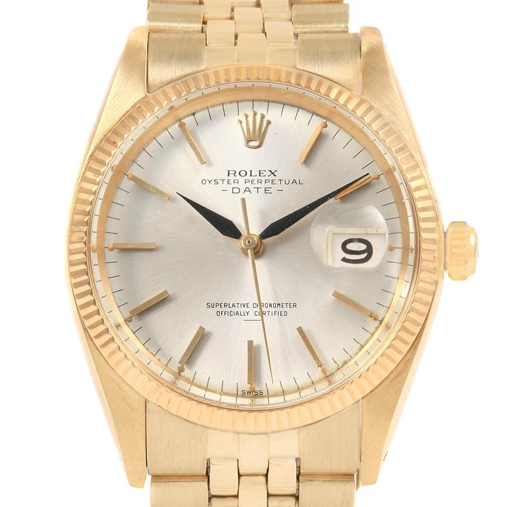 Rolex Date 14k Yellow Gold Silver Dial 