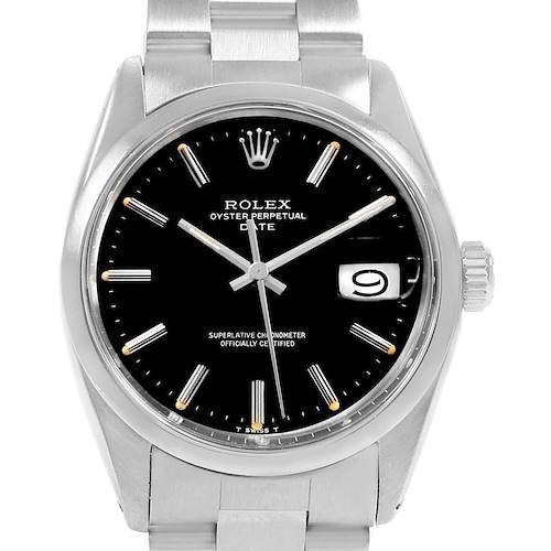 Photo of Rolex Date Black Dial Oyster Bracelet Steel Vintage Mens Watch 1500