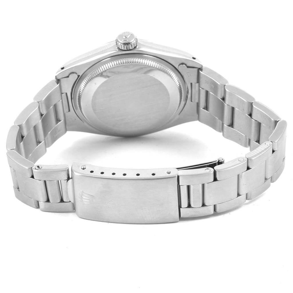 The image shows a rear view of a Rolex Vintage Collection 1500 Men's Stainless Steel Silver Dial 1500 Men's Stainless Steel Silver Dial model, including the watch case back and bracelet with clasp.