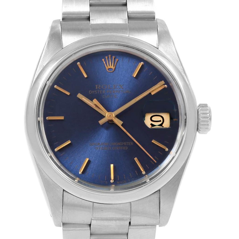 Rolex Date Blue Dial Automatic Steel Vintage Mens Watch 1500 SwissWatchExpo