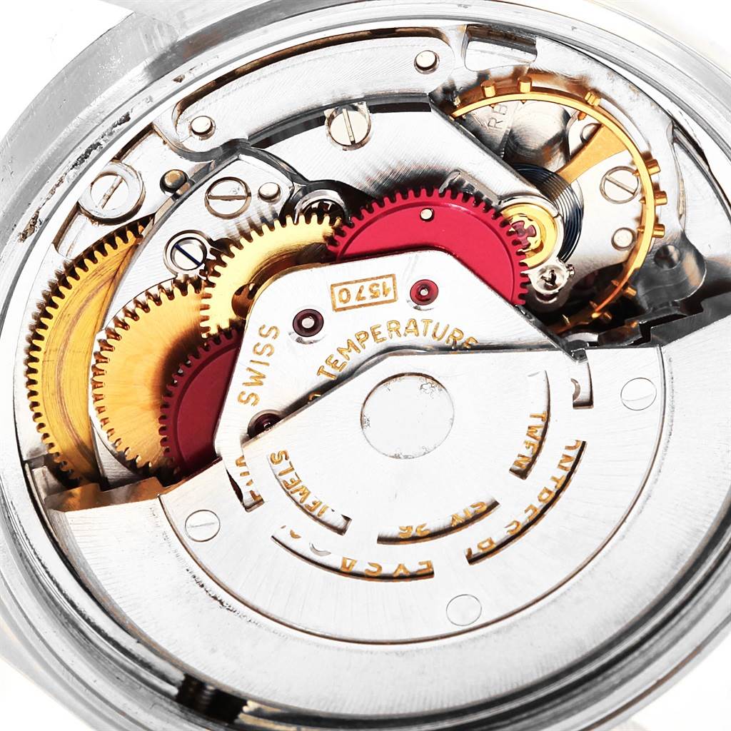 The image shows the internal mechanical movement components of the Rolex Vintage Collection 1601 Men's Stainless Steel Black Dial 1601 Men's Stainless Steel Black Dial watch at a close-up angle.