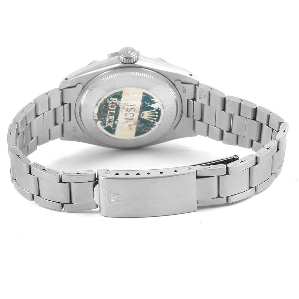The photo shows the back and bracelet of a Rolex Vintage Collection 1501 Men's Stainless Steel Silver Dial 1501 Men's Stainless Steel Silver Dial watch, including the clasp and case back.