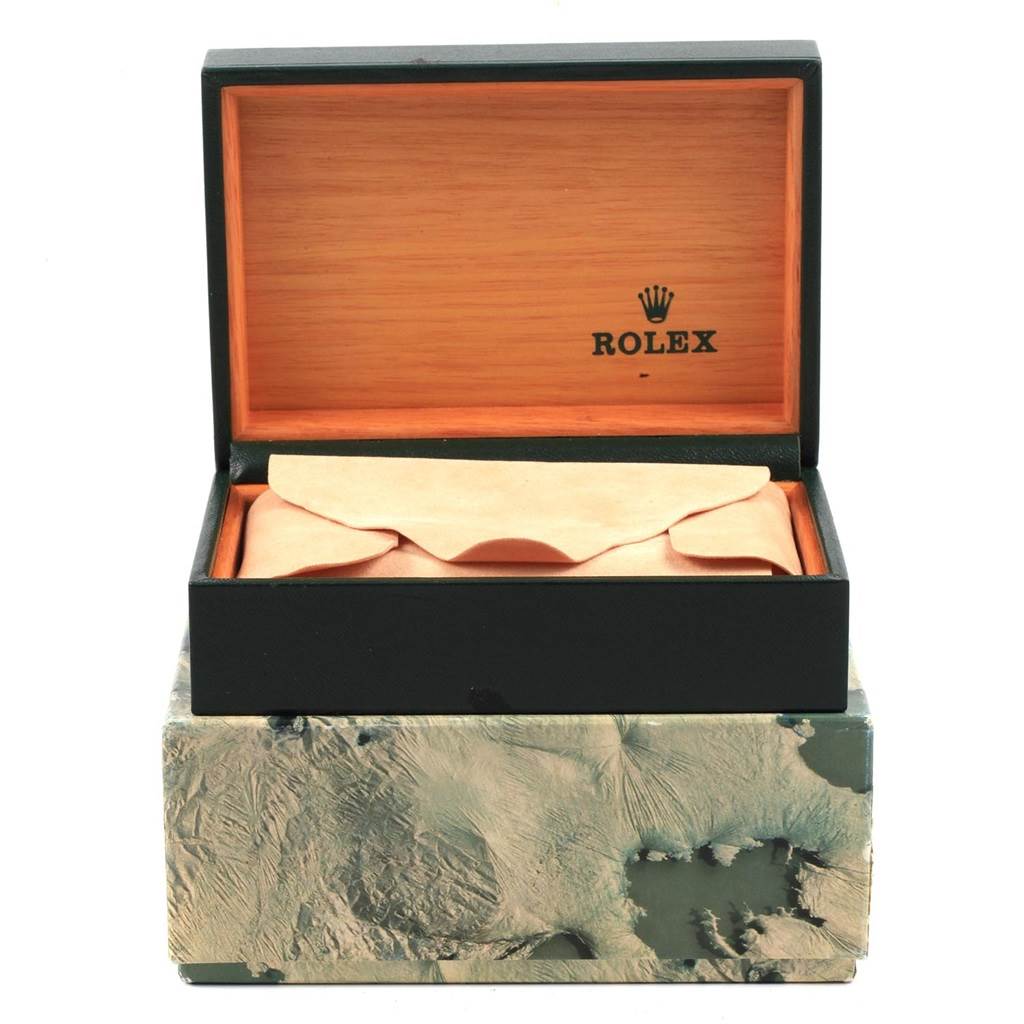 The image shows an open Rolex watch box from the Vintage Collection model, revealing the interior packaging.