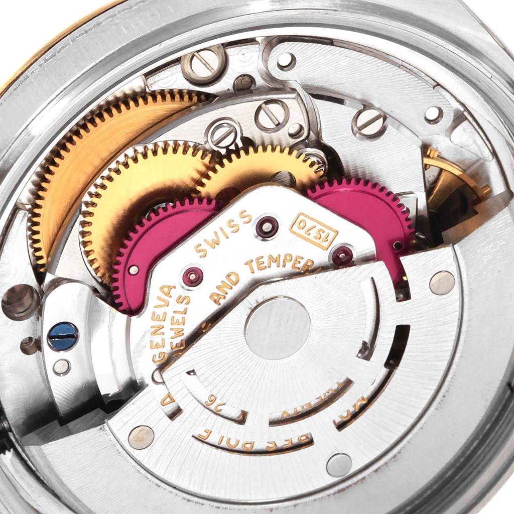 This image shows a close-up view of the internal movement mechanism of the Vintage Collection model by Rolex.