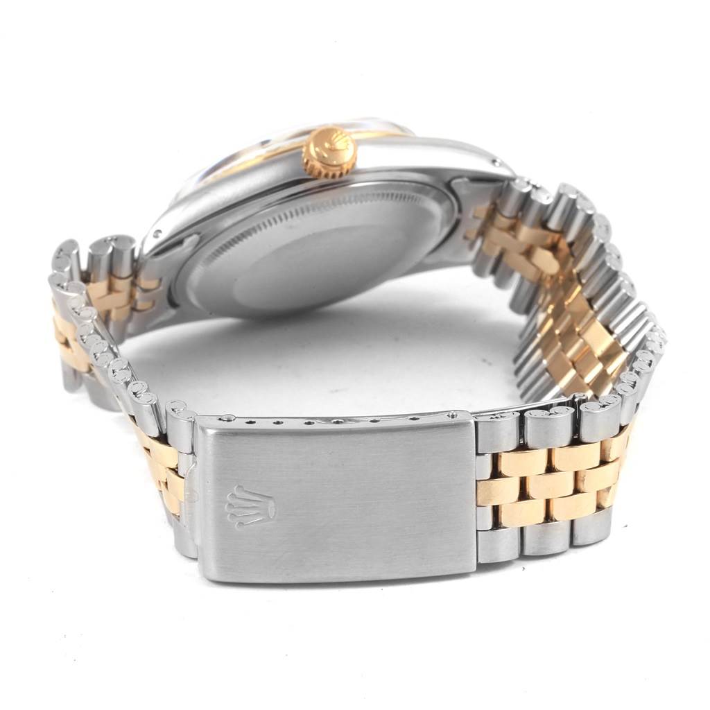 The image shows the back view of a Rolex Vintage Collection 1601 Men's Steel and Gold (two tone) Grey Dial 1601 Men's Steel and Gold (two tone) Grey Dial model watch, highlighting the clasp, bracelet, and case back.