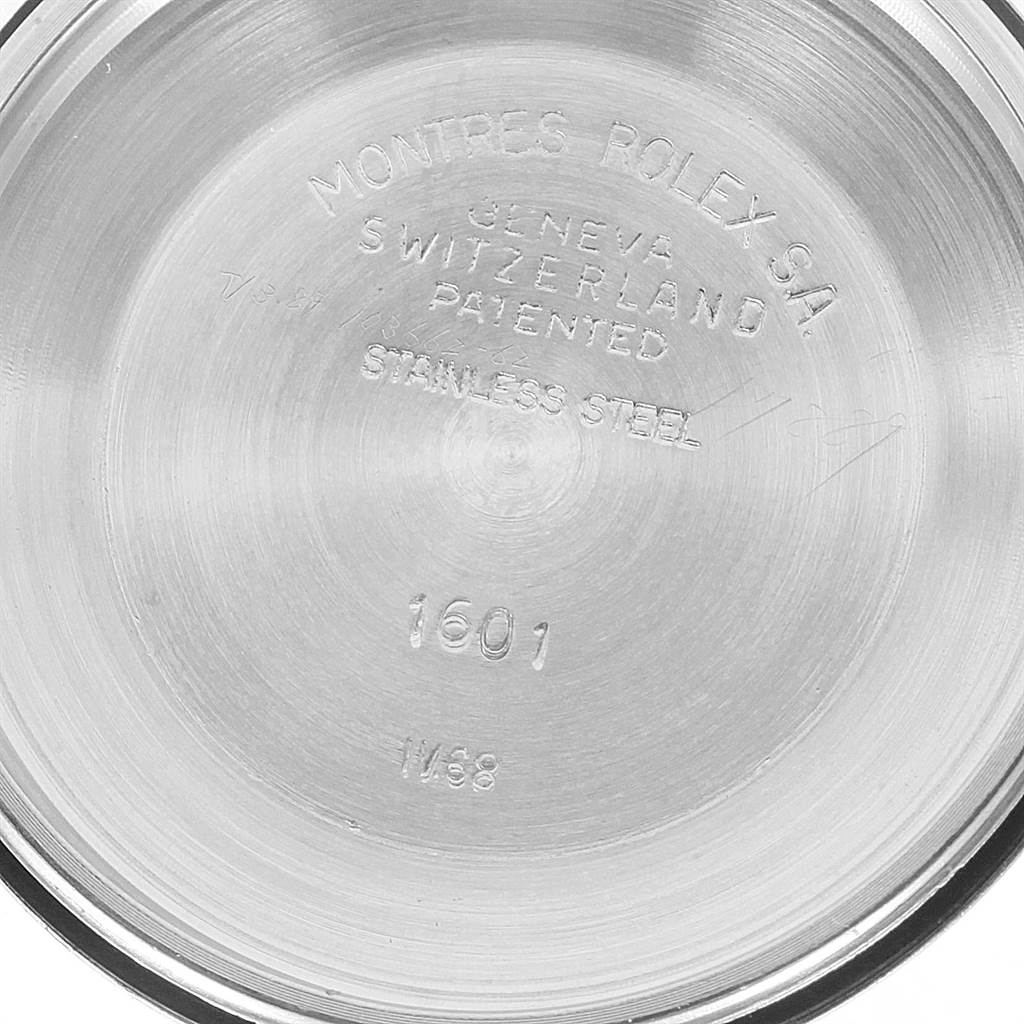 This image shows the inner case back of a Vintage Collection Rolex watch, model 1601.