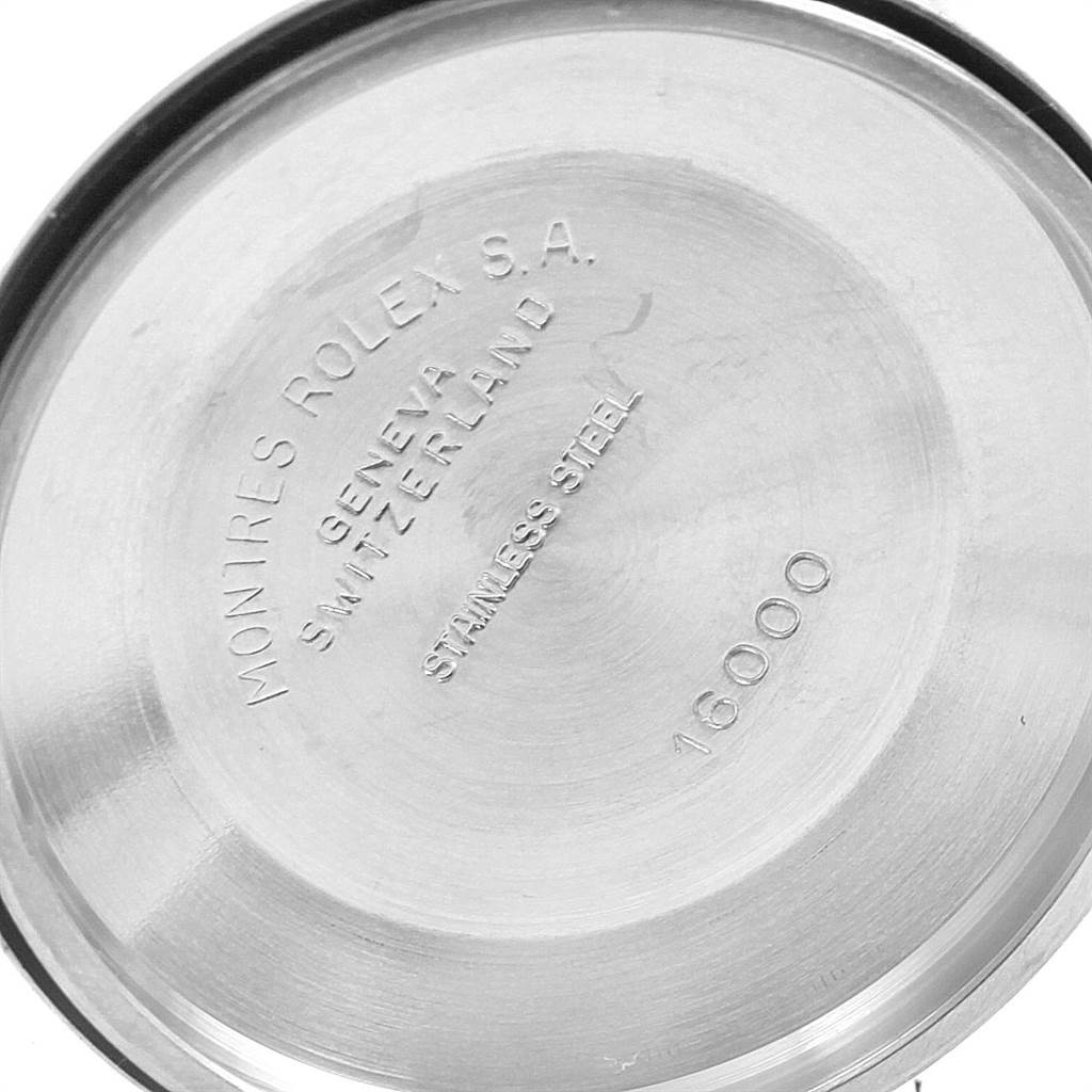 This image shows the stainless steel case back of a Rolex Vintage Collection 16253 Men's Steel and Gold (two tone) Blue Dial 16253 Men's Steel and Gold (two tone) Blue Dial model, with engraving details.