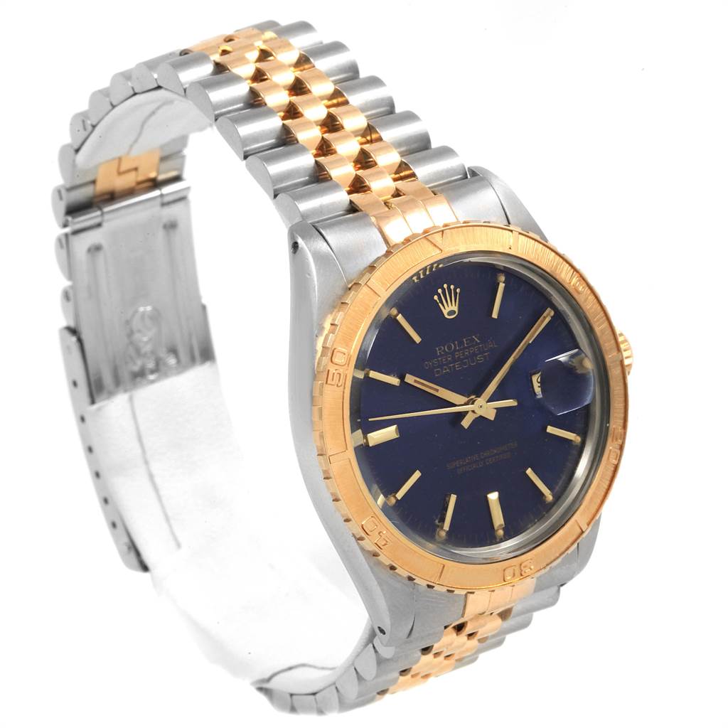 The Rolex Vintage Collection 16253 Men's Steel and Gold (two tone) Blue Dial 16253 Men's Steel and Gold (two tone) Blue Dial watch is displayed at a three-quarter angle, showing the face, bezel, crown, and band.