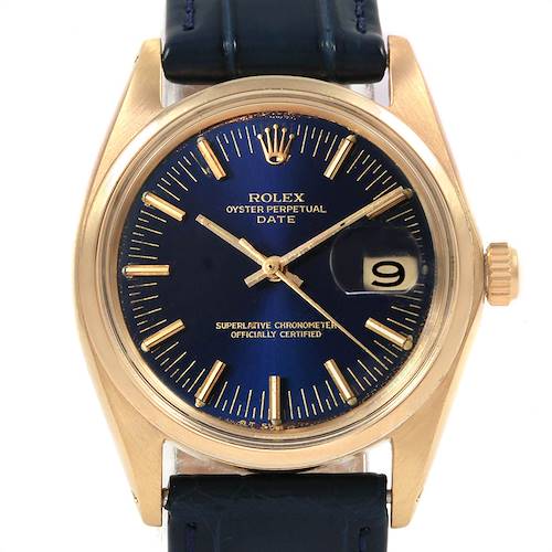 Photo of Rolex Date 14K Yellow Gold Blue Dial Vintage Mens Watch 1503