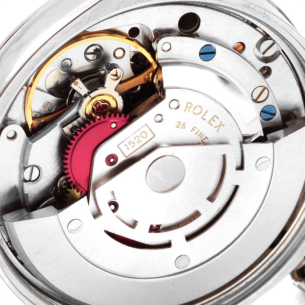 The image shows the internal mechanism and movement parts of the Vintage Collection model by Rolex, viewed from the back.