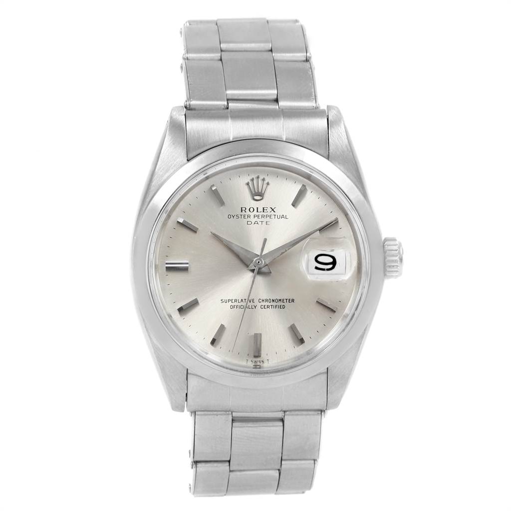 The Rolex Vintage Collection 1500 Men's Stainless Steel Silver Dial 1500 Men's Stainless Steel Silver Dial watch is shown from the front, displaying its face, bezel, and metal band.