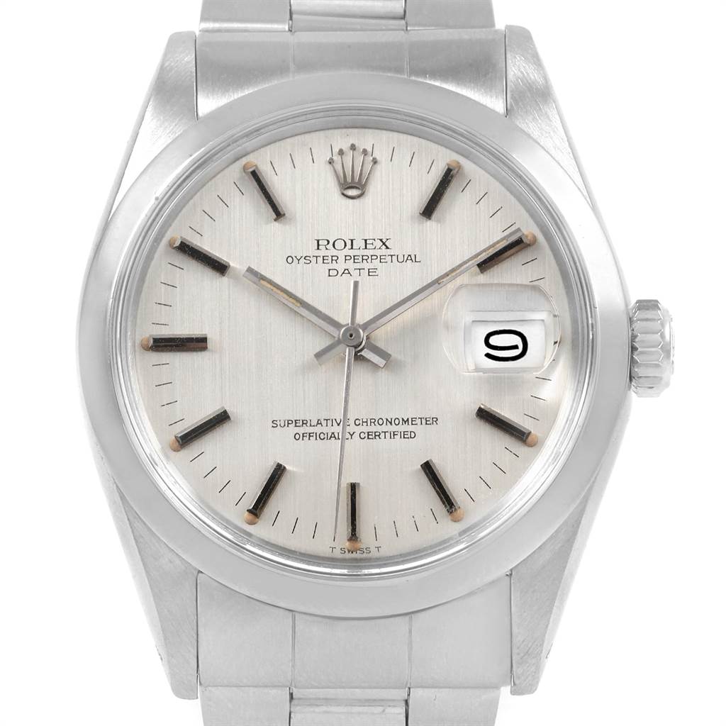The Rolex Vintage Collection 1500 Men's Stainless Steel Silver Dial 1500 Men's Stainless Steel Silver Dial model is shown from a front angle, displaying the dial, hands, crown, and date window.