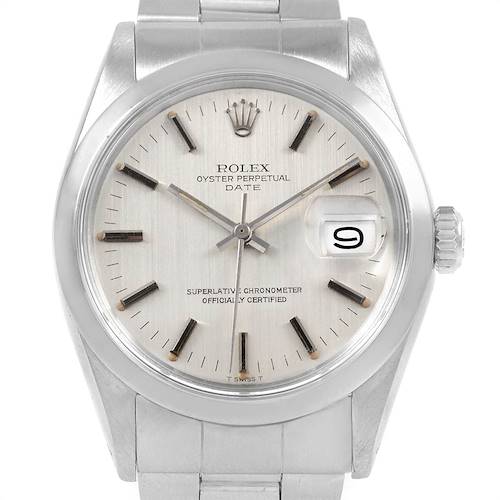 Photo of Rolex Date Smooth Bezel Silver Dial Steel Vintage Mens Watch 1500