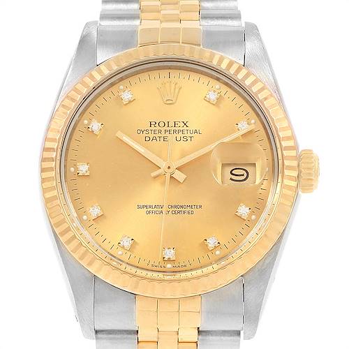Photo of Rolex Datejust 36mm Steel Yellow Gold Diamond Dial Mens Watch 16013