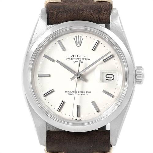 Photo of Rolex Date Smooth Bezel White Dial Steel Vintage Mens Watch 1500