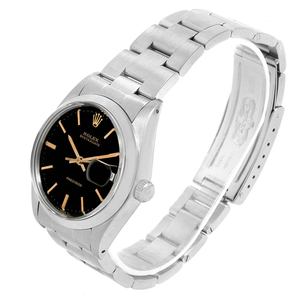 This image shows a Rolex Vintage Collection 6694 Men's Stainless Steel Black Dial 6694 Men's Stainless Steel Black Dial watch at a three-quarter angle, displaying its bracelet, clasp, dial, and crown.