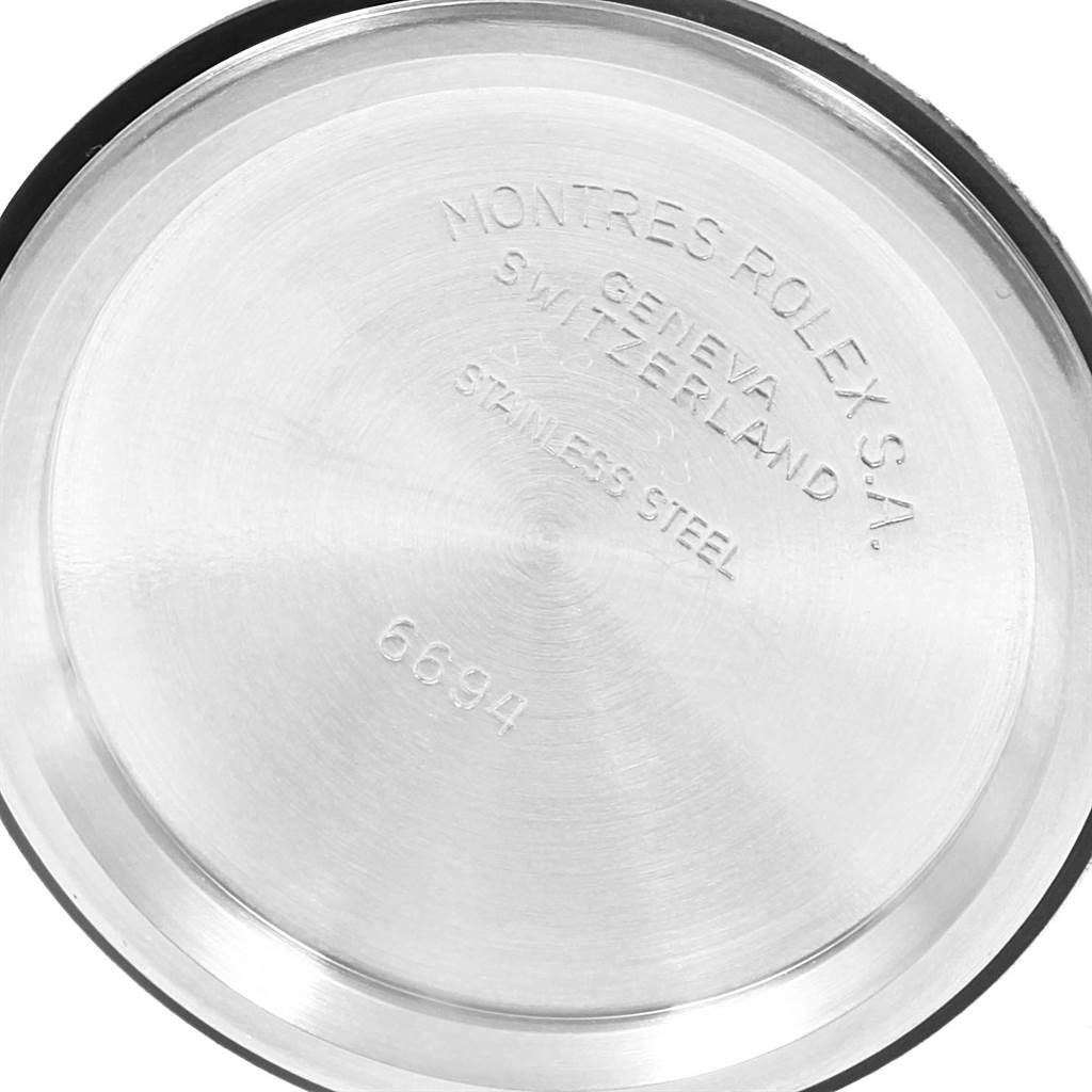This image shows the inside of the case back of a Rolex Vintage Collection 6694 Men's Stainless Steel Black Dial 6694 Men's Stainless Steel Black Dial watch.