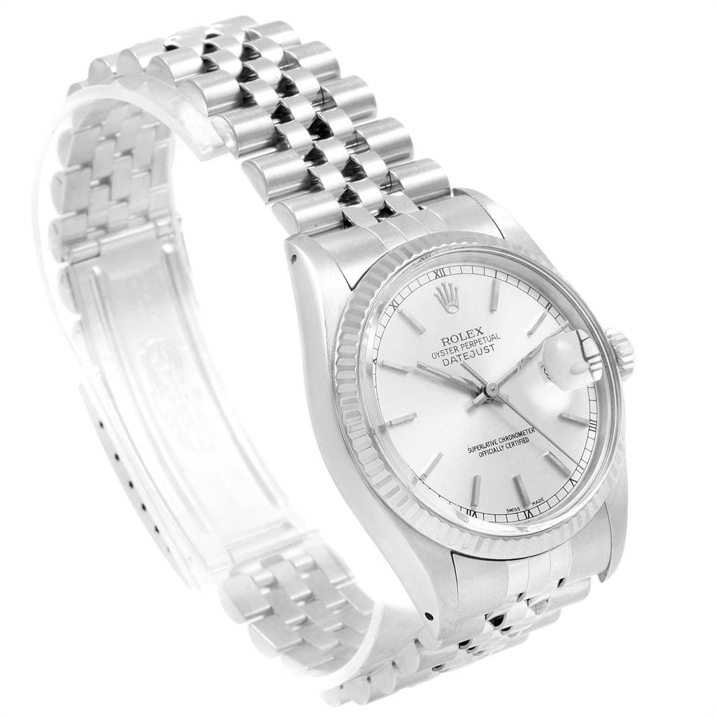 The Rolex Vintage Collection 16014 Men's Stainless Steel Silver Dial 16014 Men's Stainless Steel Silver Dial model is shown at a slight angle, displaying its silver dial, bezel, and bracelet.
