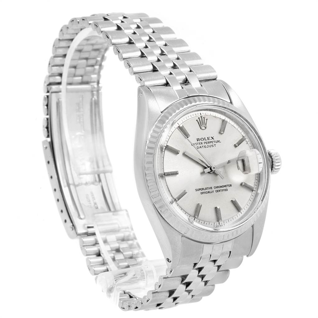 The image shows a side angle view of a Vintage Collection Rolex watch, highlighting the bracelet, case, and dial.