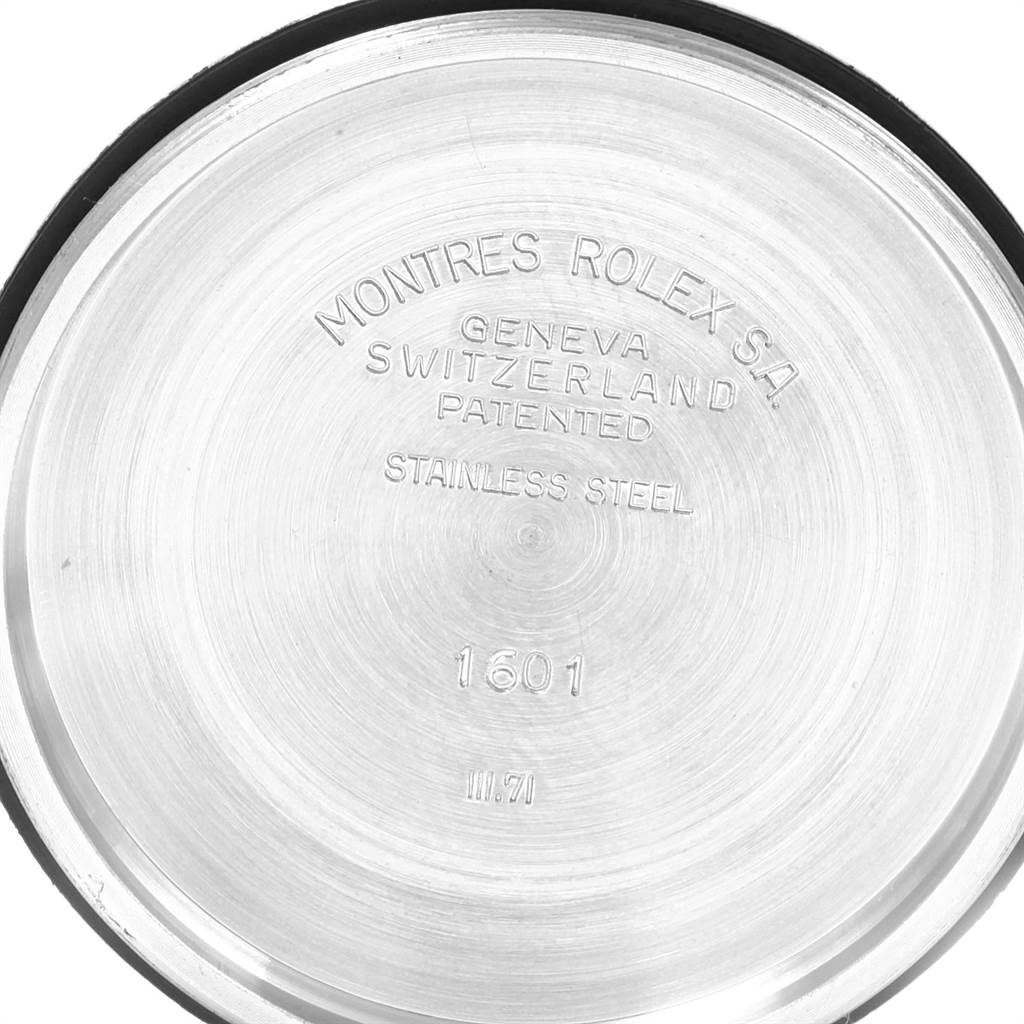 The image shows the interior of the case back of a Vintage Collection Rolex watch model 1601.