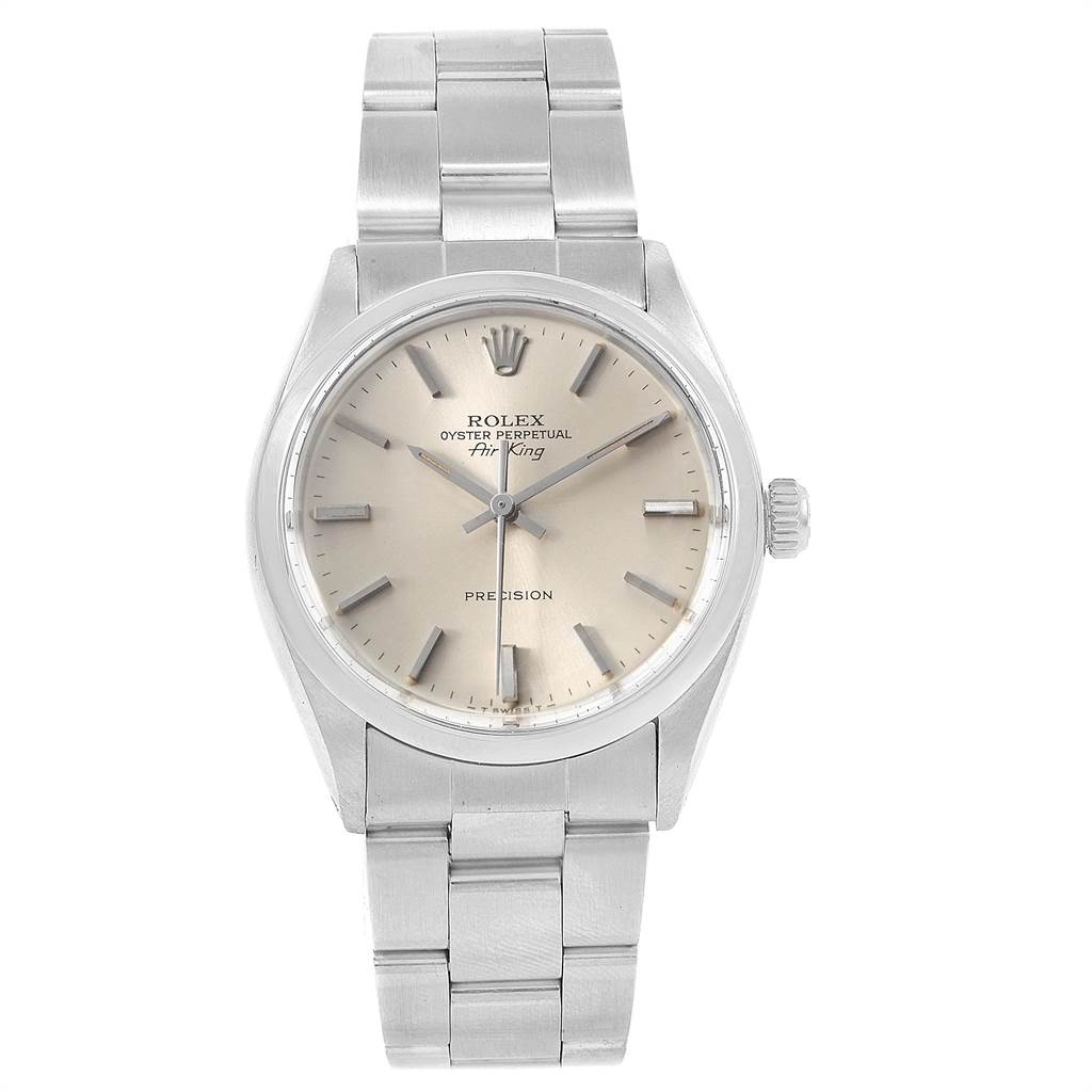 The image shows the Rolex Vintage Collection 5500 Men
s Stainless Steel Silver Dial 5500 Men
s Stainless Steel Silver Dial model watch, captured from the front, displaying the dial, case, and bracelet.