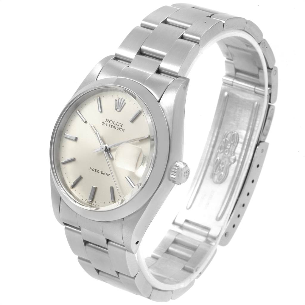 The image shows a Vintage Collection Rolex Oysterdate Precision watch, featuring a front-left angled view highlighting the dial and bracelet.