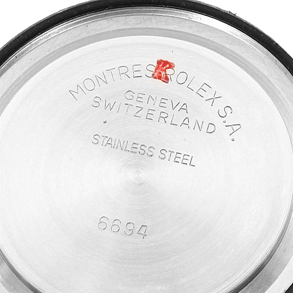 This image shows the back cover of a Vintage Collection Rolex watch, displaying model number 6694 and "Stainless Steel" engraving.