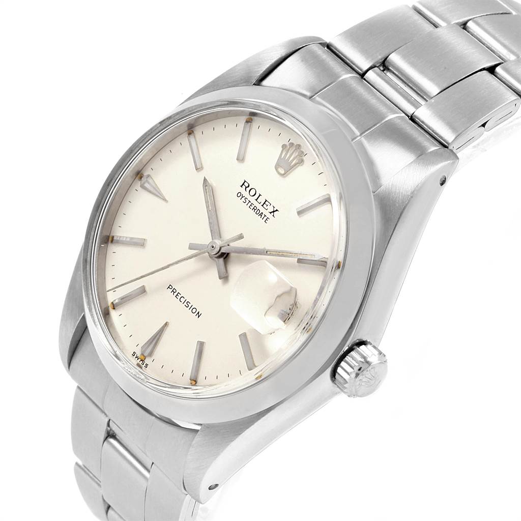 The Rolex Vintage Collection 6694 Men
s Stainless Steel Silver Dial 6694 Men
s Stainless Steel Silver Dial watch is shown at a three-quarter angle, highlighting the face, crown, and stainless steel bracelet.