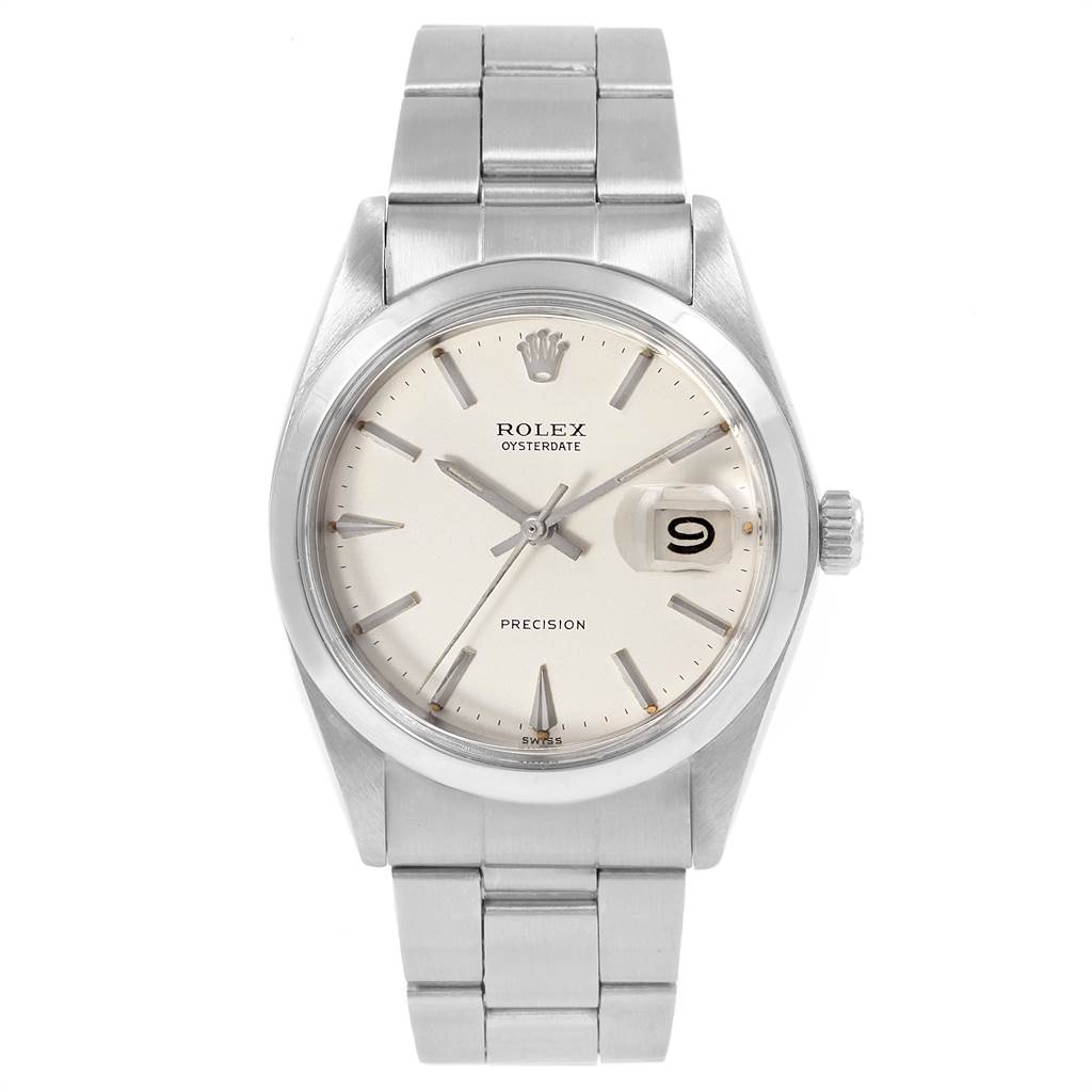 The Rolex Vintage Collection 6694 Men
s Stainless Steel Silver Dial 6694 Men
s Stainless Steel Silver Dial watch is shown from a front angle, displaying the dial, bracelet, crown, and date window.