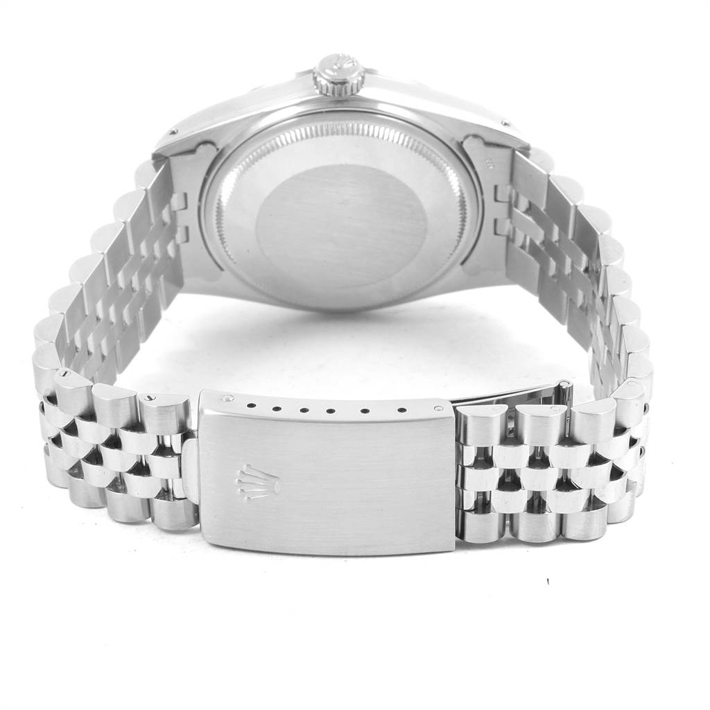 This image shows the back and clasp of a Rolex Vintage Collection 16030 Men
s Stainless Steel Silver Dial 16030 Men
s Stainless Steel Silver Dial watch, highlighting the bracelet and crown logo on the clasp.