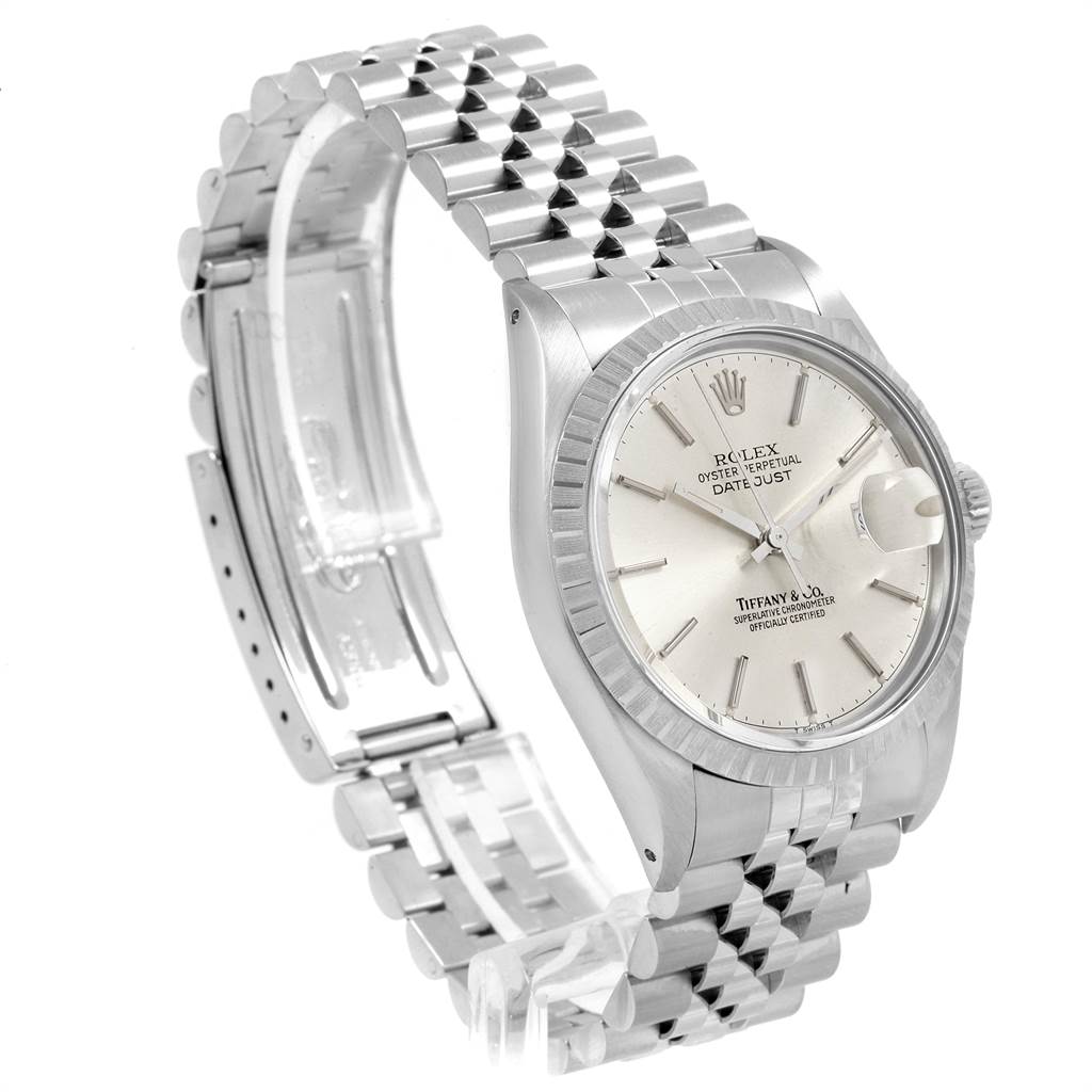 The image shows a Rolex Vintage Collection 16030 Men
s Stainless Steel Silver Dial 16030 Men
s Stainless Steel Silver Dial model from a side angle, displaying its dial, crown, and bracelet.