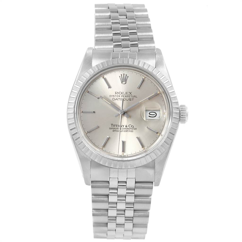 The image shows a front-facing view of a Rolex Vintage Collection 16030 Men
s Stainless Steel Silver Dial 16030 Men
s Stainless Steel Silver Dial model with its dial, bezel, and bracelet visible.