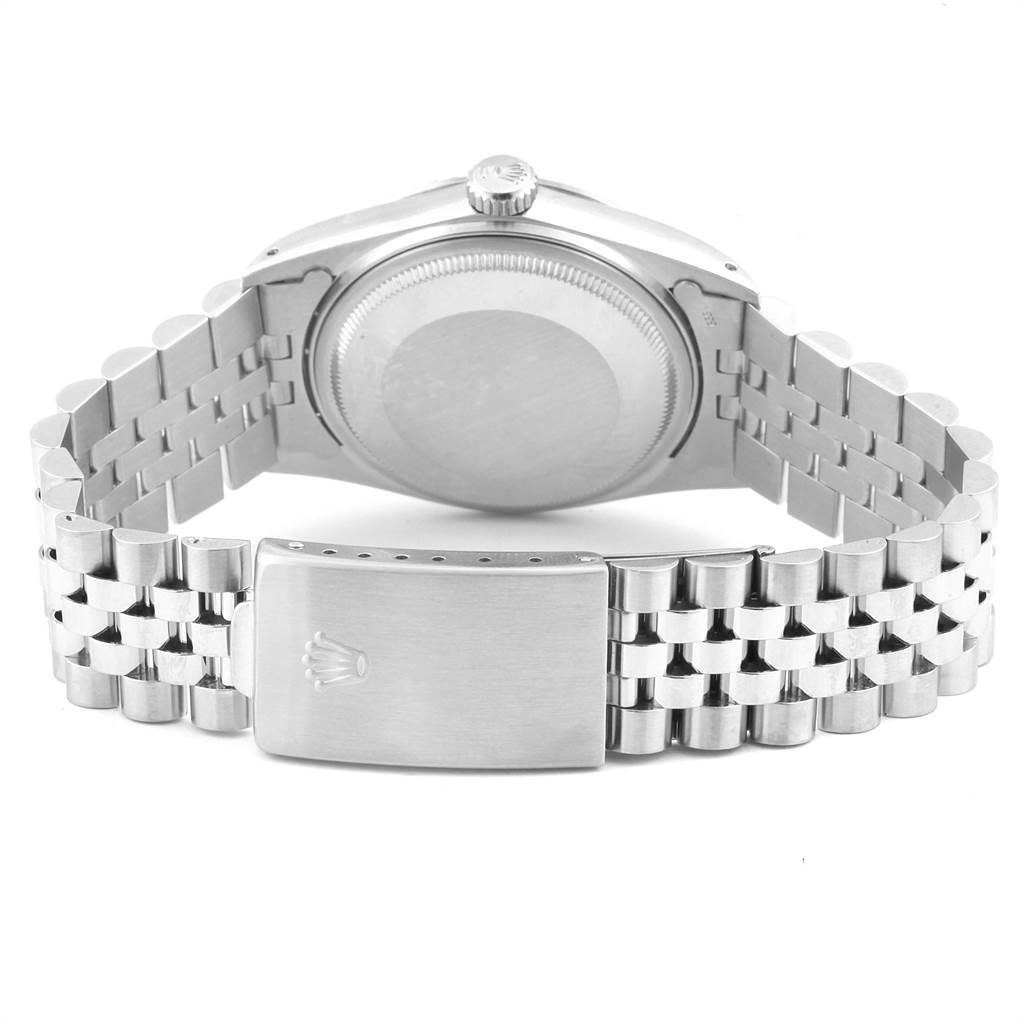 The image shows the back case and clasp of the Rolex Vintage Collection 16030 Men
s Stainless Steel Silver Dial 16030 Men
s Stainless Steel Silver Dial watch, highlighting the bracelet and crown logo.