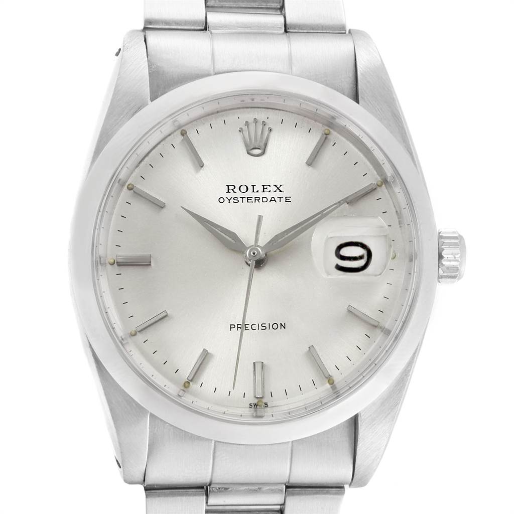 This is a frontal view of a Rolex Vintage Collection 6694 Men
s Stainless Steel Silver Dial 6694 Men
s Stainless Steel Silver Dial model watch, showing the entire face, bezel, and part of the bracelet.