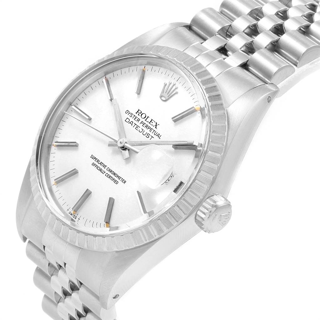 The Rolex Vintage Collection 16030 Men
s Stainless Steel White Dial 16030 Men
s Stainless Steel White Dial model watch is shown at an angled close-up, highlighting the dial, crown, and part of the bracelet.
