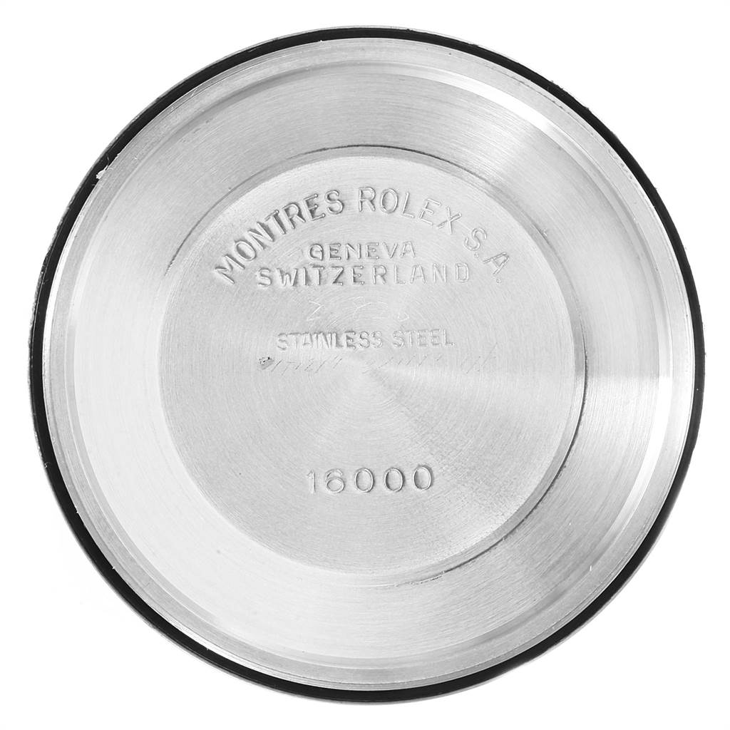 The image displays the inside of the case back for a Rolex Vintage Collection 16030 Men
s Stainless Steel White Dial 16030 Men
s Stainless Steel White Dial model, with engravings visible.