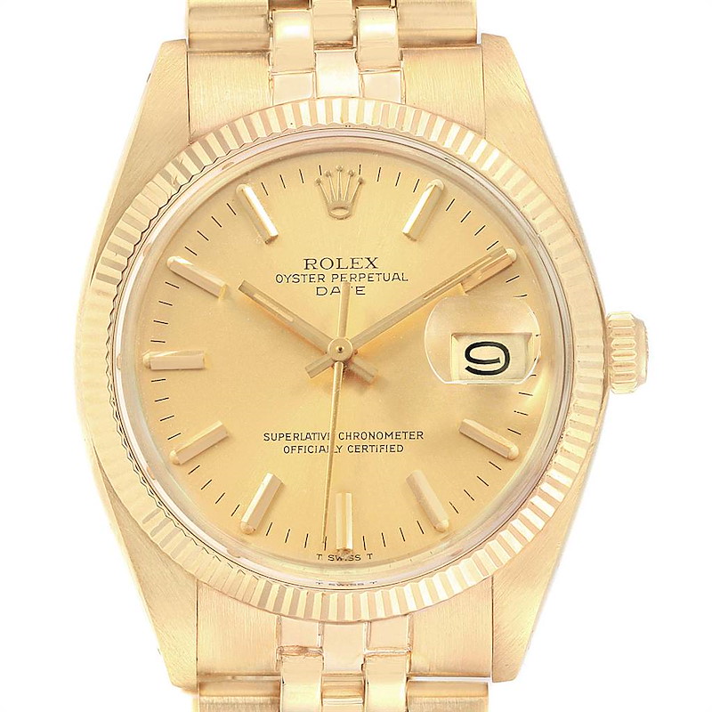 Rolex Date 14k Yellow Gold Jubilee Bracelet Vintage Mens Watch 1503 SwissWatchExpo